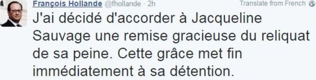 François Hollande'ın Twitter mesajı